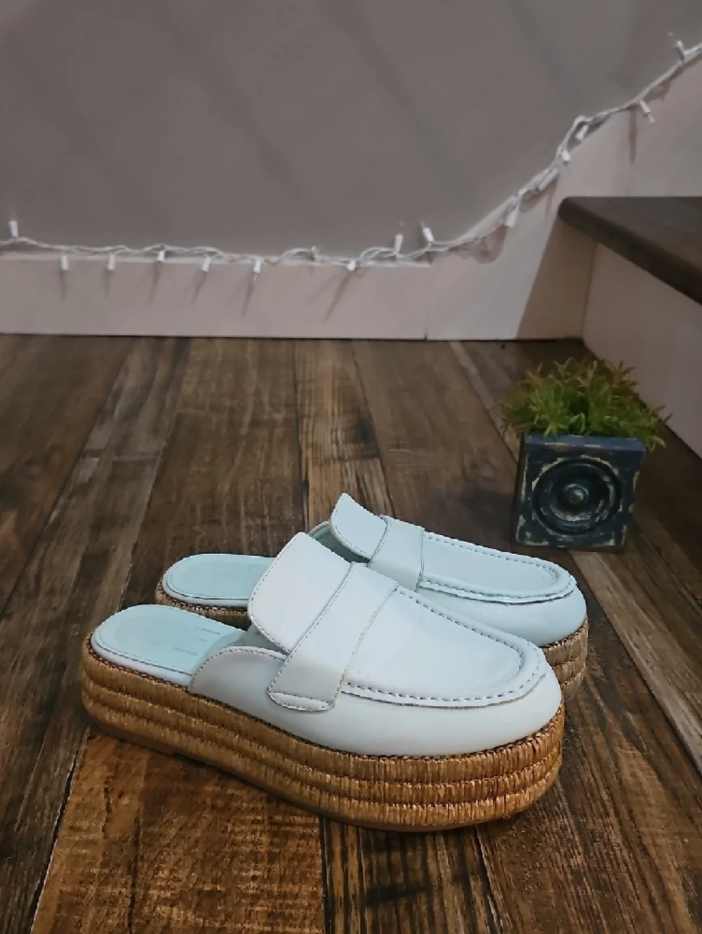 Mint Leather Platform Espadrille Mule‎